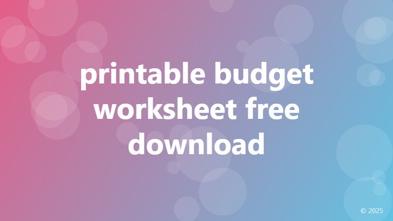 printable budget worksheet free download