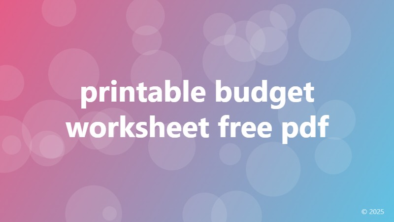 printable budget worksheet free pdf