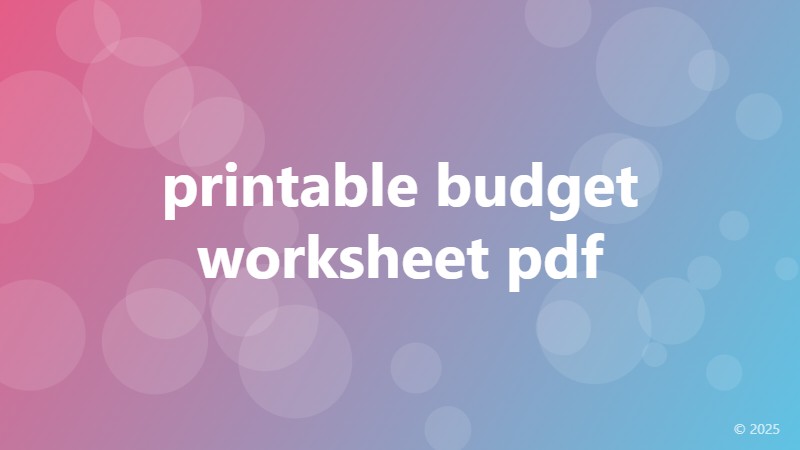 printable budget worksheet pdf